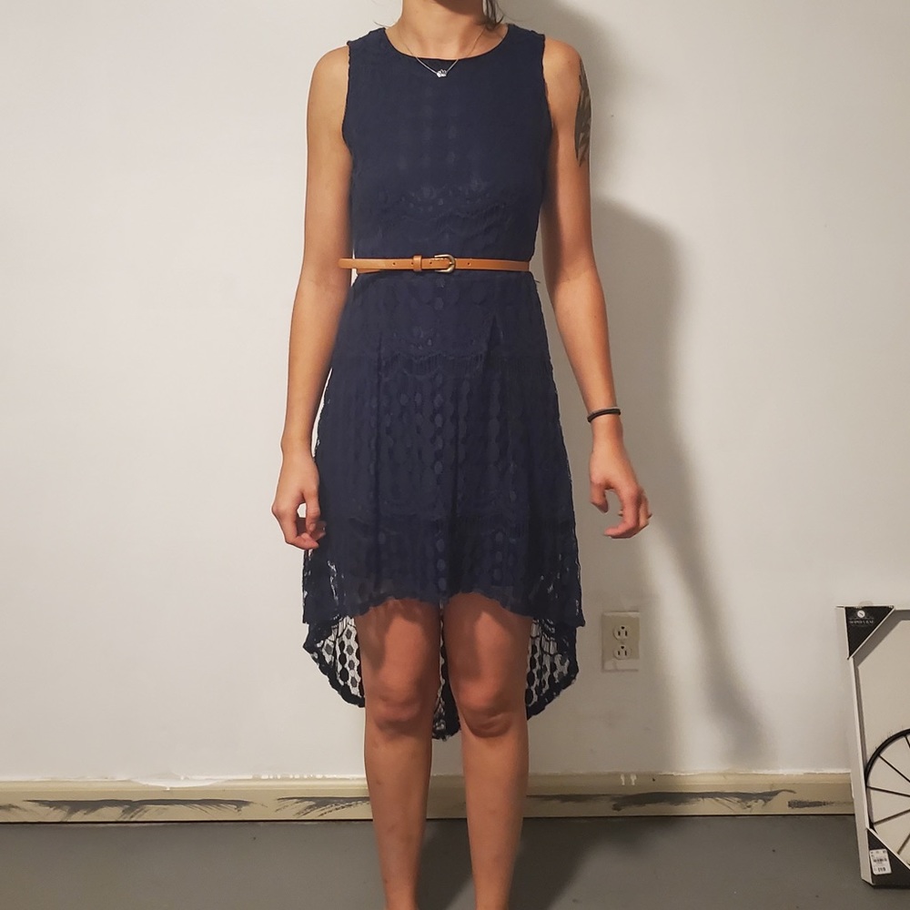 Navy blue all lace high low